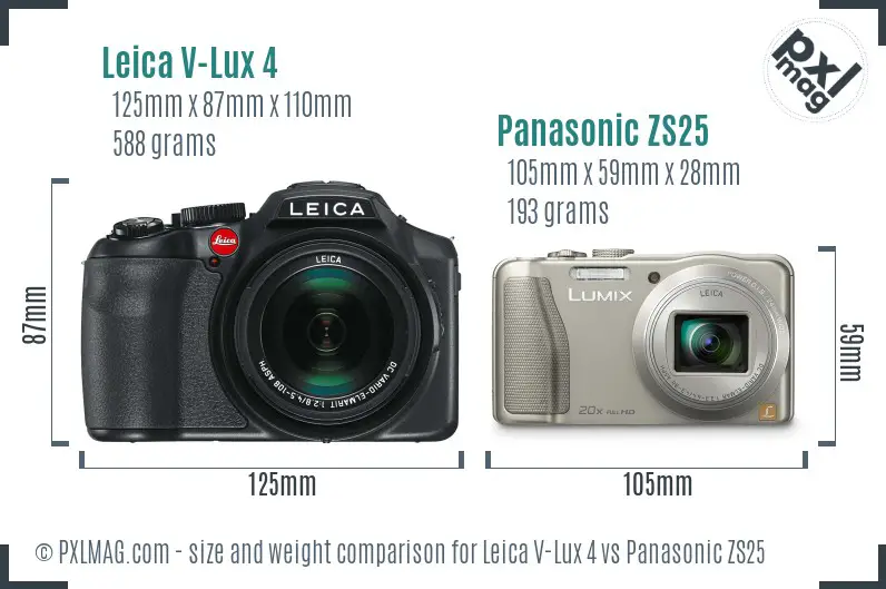 Leica V-Lux 4 vs Panasonic ZS25 size comparison