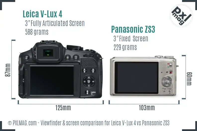 Leica V-Lux 4 vs Panasonic ZS3 Screen and Viewfinder comparison