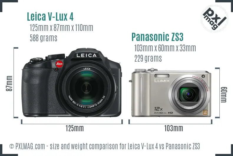 Leica V-Lux 4 vs Panasonic ZS3 size comparison