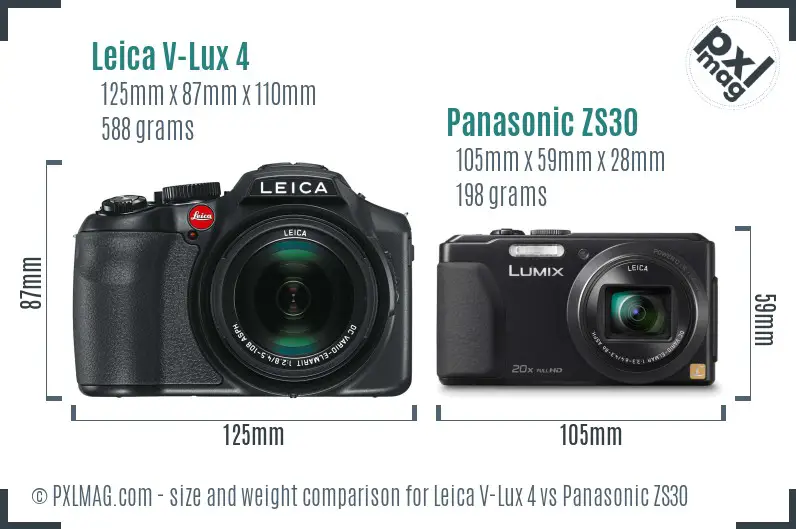 Leica V-Lux 4 vs Panasonic ZS30 size comparison