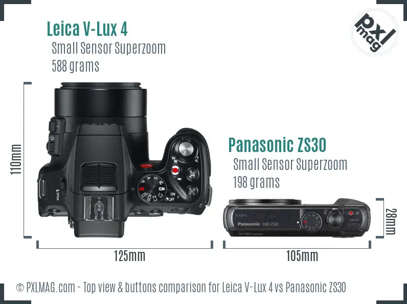 Leica V-Lux 4 vs Panasonic ZS30 top view buttons comparison