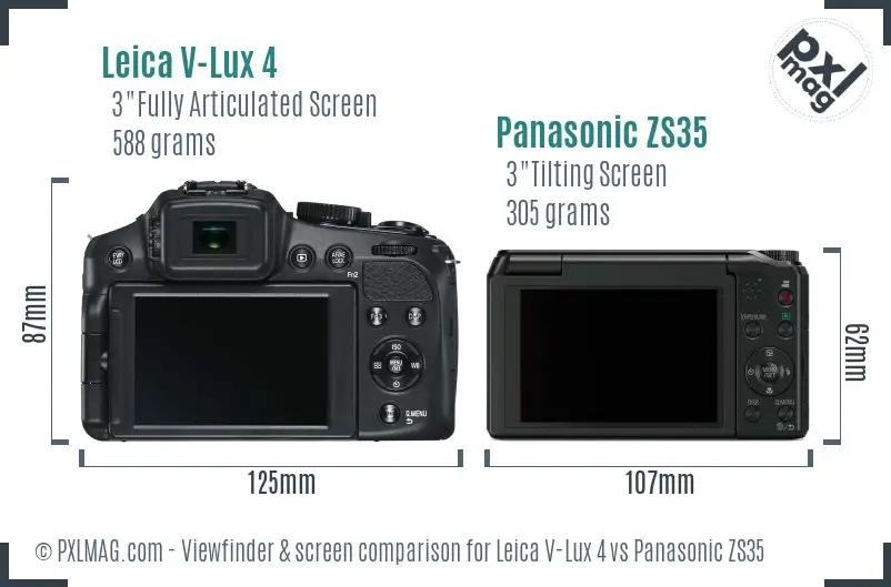 Leica V-Lux 4 vs Panasonic ZS35 Screen and Viewfinder comparison