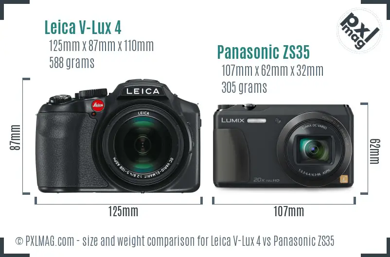 Leica V-Lux 4 vs Panasonic ZS35 size comparison