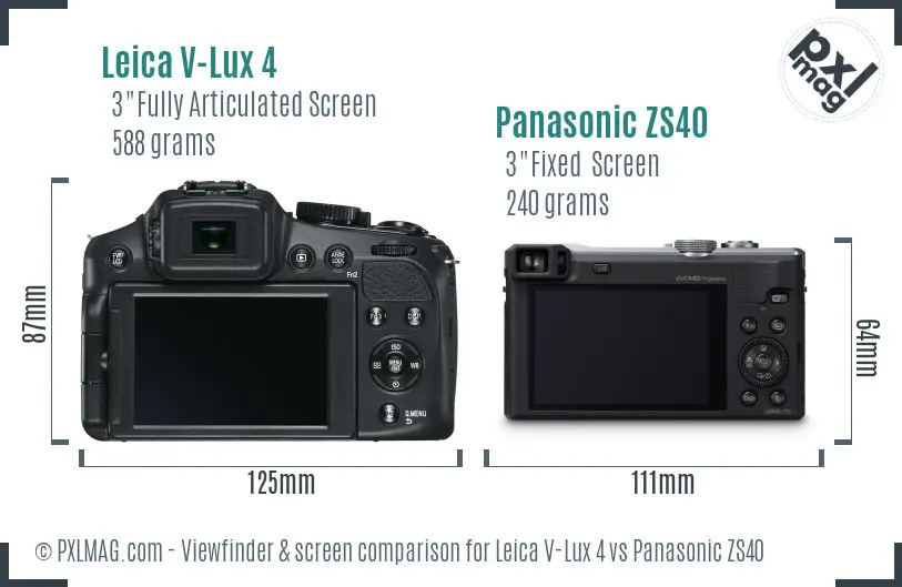 Leica V-Lux 4 vs Panasonic ZS40 Screen and Viewfinder comparison