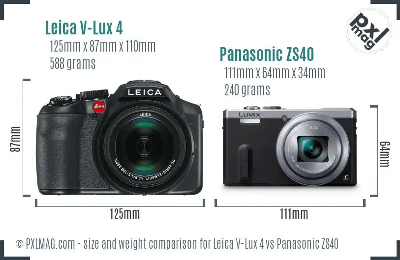 Leica V-Lux 4 vs Panasonic ZS40 size comparison