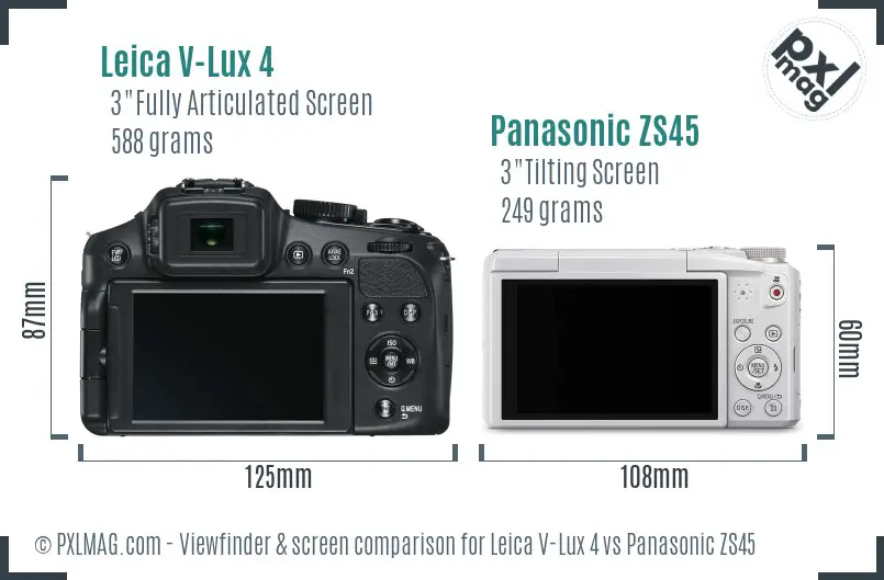 Leica V-Lux 4 vs Panasonic ZS45 Screen and Viewfinder comparison