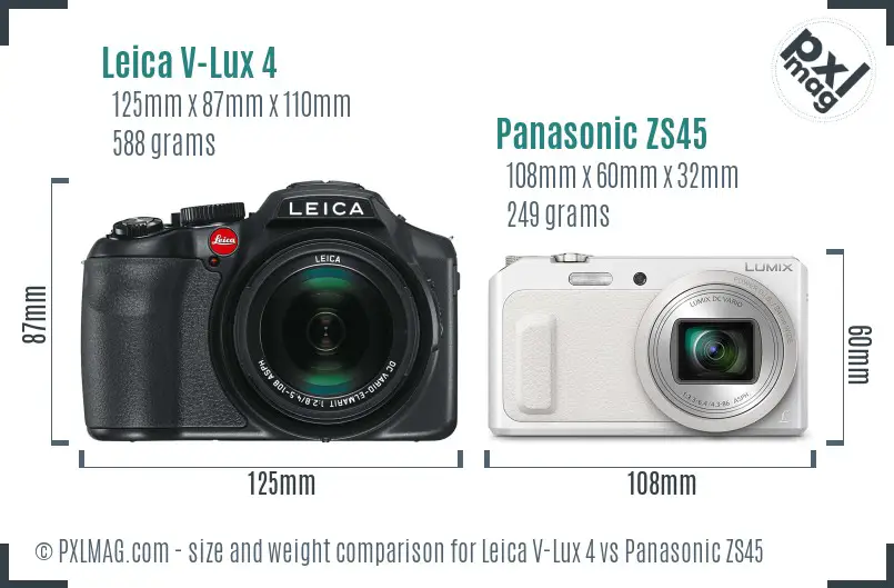Leica V-Lux 4 vs Panasonic ZS45 size comparison