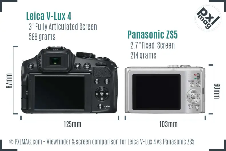Leica V-Lux 4 vs Panasonic ZS5 Screen and Viewfinder comparison