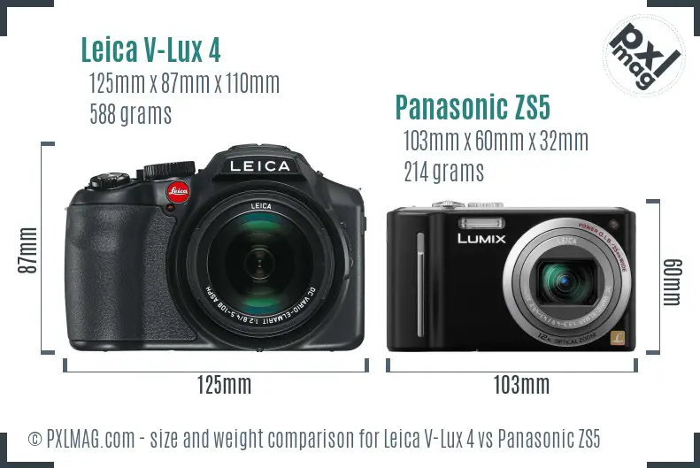 Leica V-Lux 4 vs Panasonic ZS5 size comparison