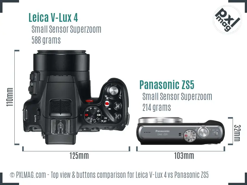 Leica V-Lux 4 vs Panasonic ZS5 top view buttons comparison