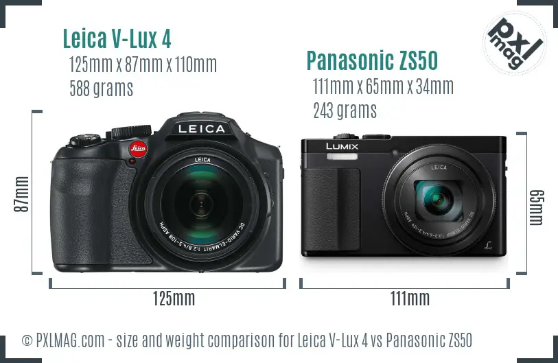 Leica V-Lux 4 vs Panasonic ZS50 size comparison