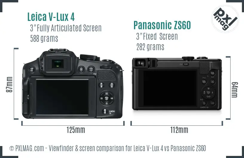 Leica V-Lux 4 vs Panasonic ZS60 Screen and Viewfinder comparison