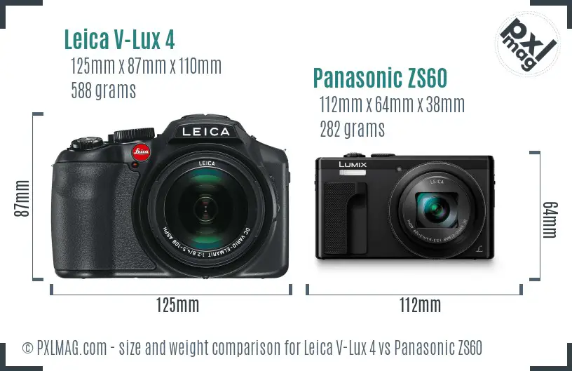 Leica V-Lux 4 vs Panasonic ZS60 size comparison