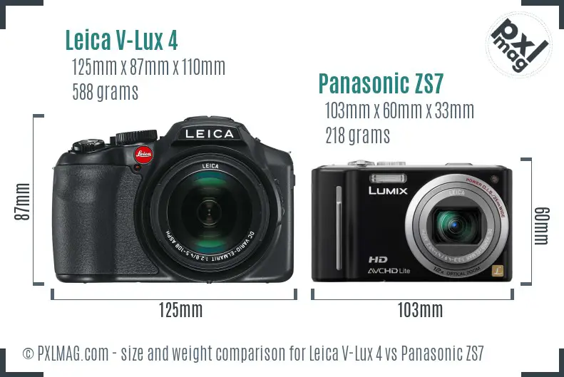 Leica V-Lux 4 vs Panasonic ZS7 size comparison