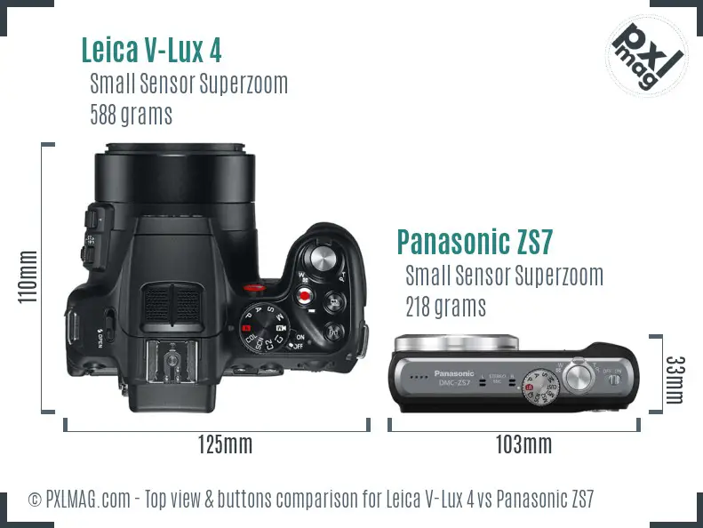 Leica V-Lux 4 vs Panasonic ZS7 top view buttons comparison