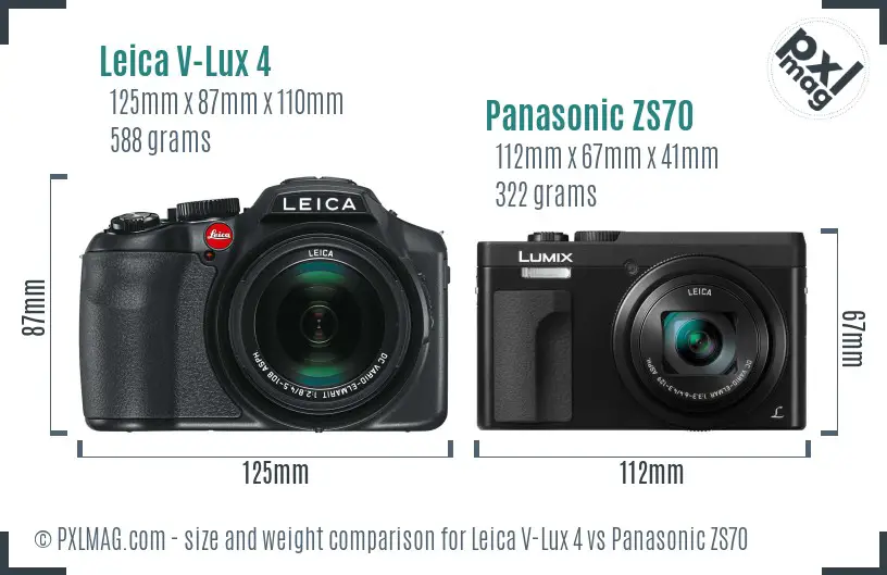 Leica V-Lux 4 vs Panasonic ZS70 size comparison