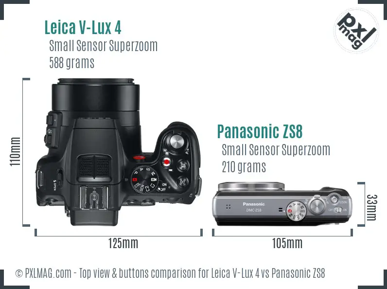 Leica V-Lux 4 vs Panasonic ZS8 top view buttons comparison
