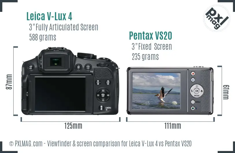 Leica V-Lux 4 vs Pentax VS20 Screen and Viewfinder comparison