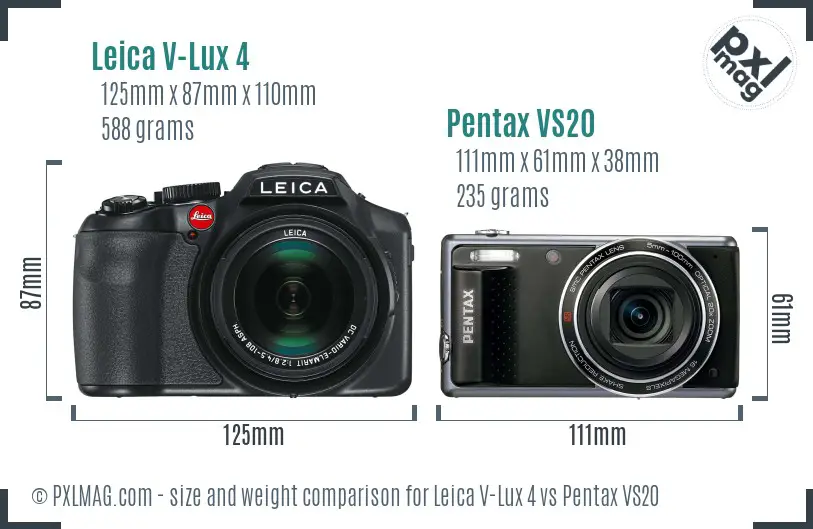 Leica V-Lux 4 vs Pentax VS20 size comparison