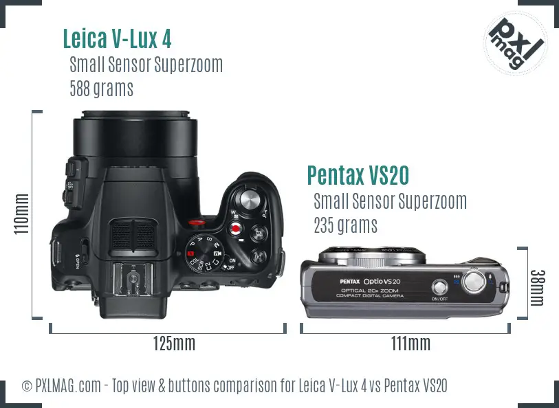 Leica V-Lux 4 vs Pentax VS20 top view buttons comparison