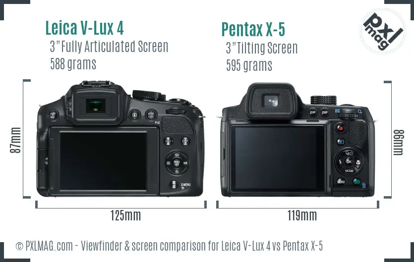 Leica V-Lux 4 vs Pentax X-5 Screen and Viewfinder comparison