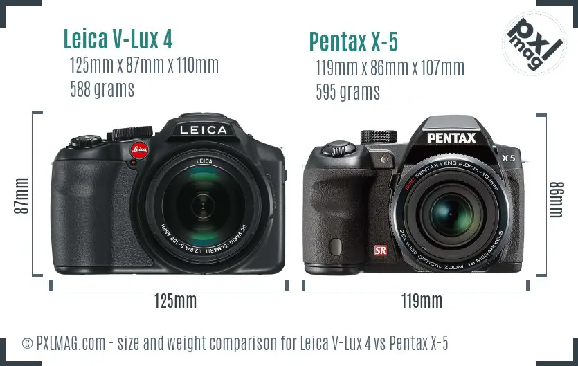 Leica V-Lux 4 vs Pentax X-5 size comparison