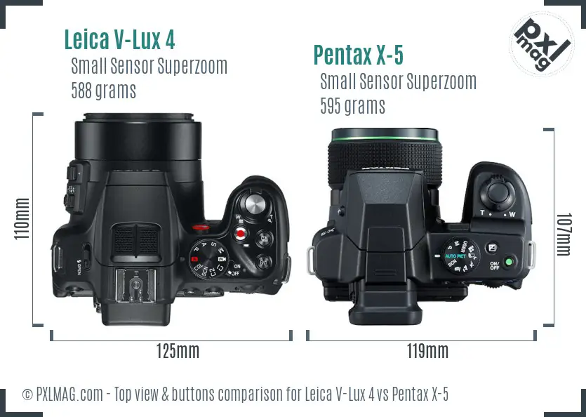 Leica V-Lux 4 vs Pentax X-5 top view buttons comparison