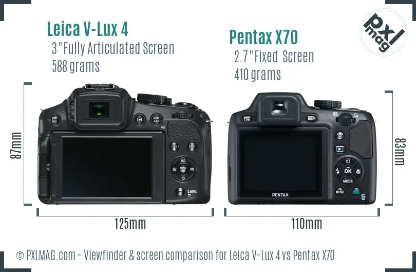 Leica V-Lux 4 vs Pentax X70 Screen and Viewfinder comparison