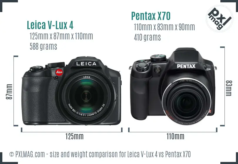 Leica V-Lux 4 vs Pentax X70 size comparison