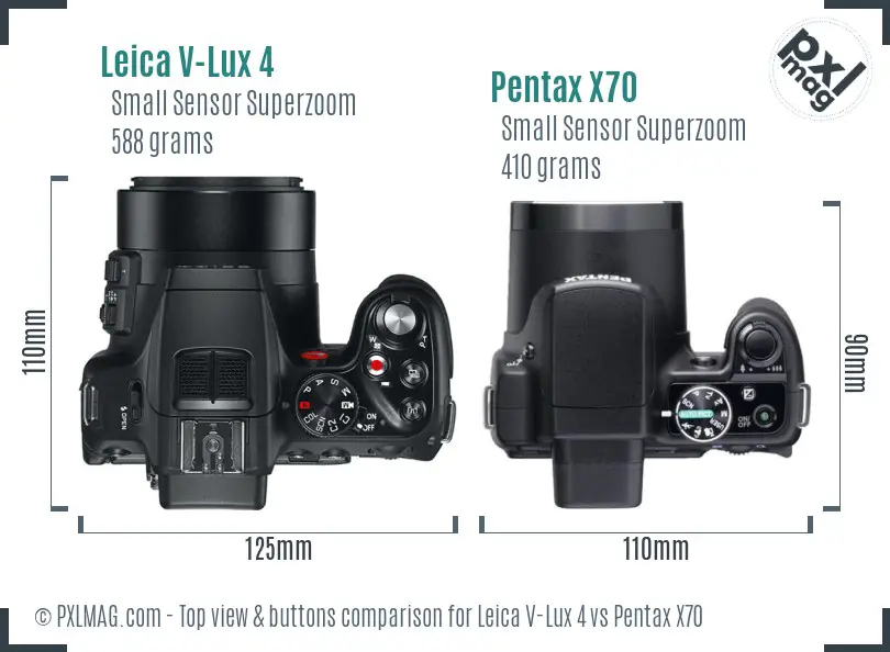 Leica V-Lux 4 vs Pentax X70 top view buttons comparison