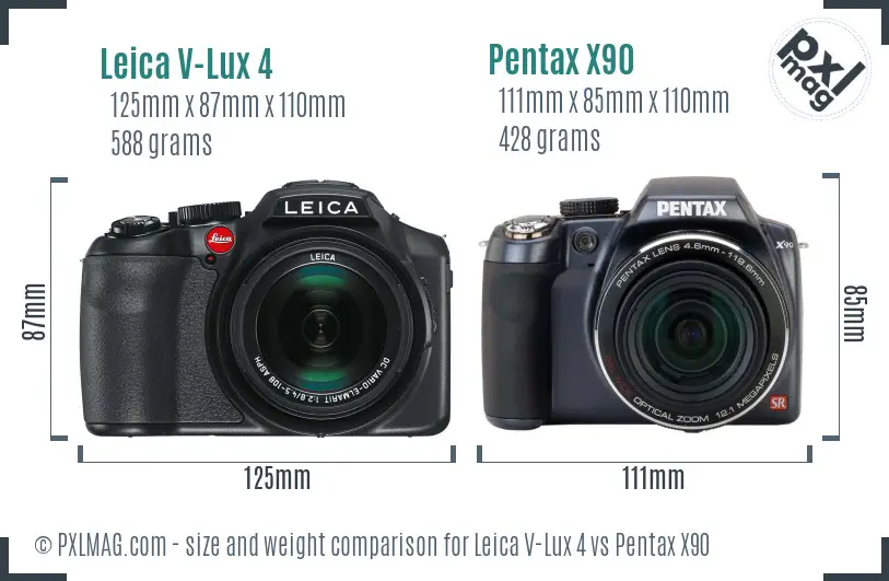 Leica V-Lux 4 vs Pentax X90 size comparison