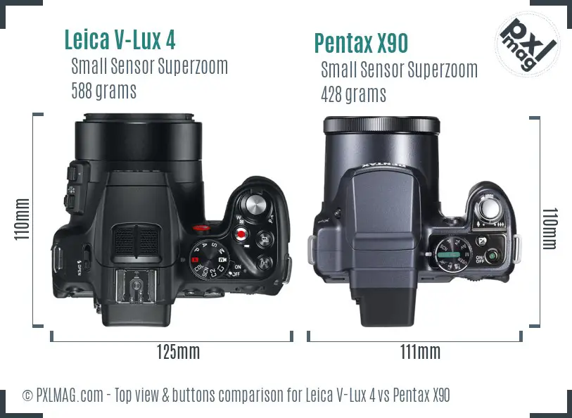 Leica V-Lux 4 vs Pentax X90 top view buttons comparison