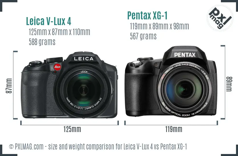Leica V-Lux 4 vs Pentax XG-1 size comparison