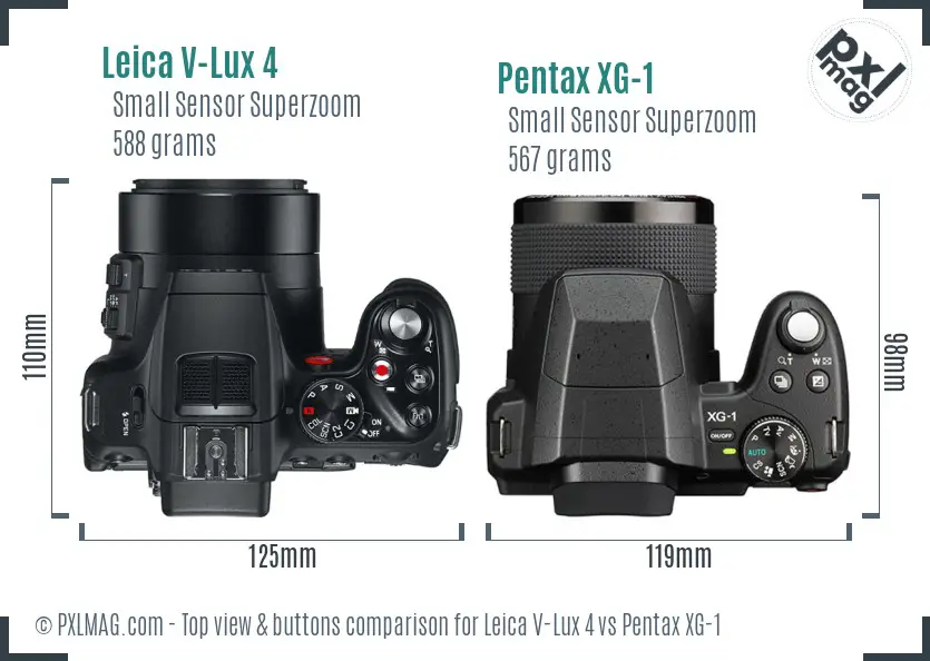 Leica V-Lux 4 vs Pentax XG-1 top view buttons comparison