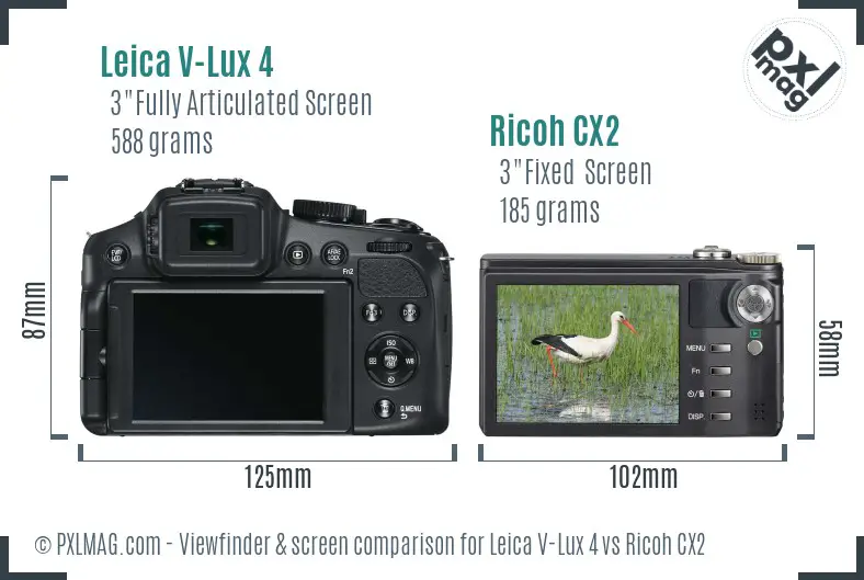 Leica V-Lux 4 vs Ricoh CX2 Screen and Viewfinder comparison