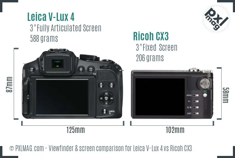 Leica V-Lux 4 vs Ricoh CX3 Screen and Viewfinder comparison