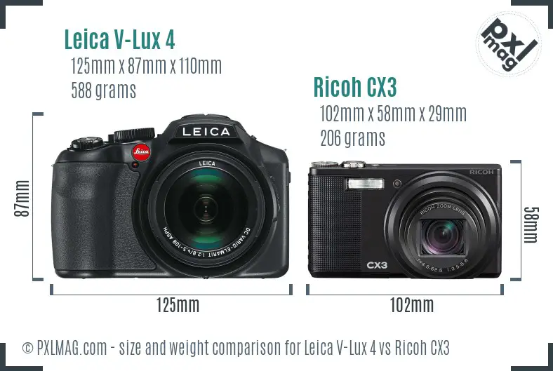 Leica V-Lux 4 vs Ricoh CX3 size comparison