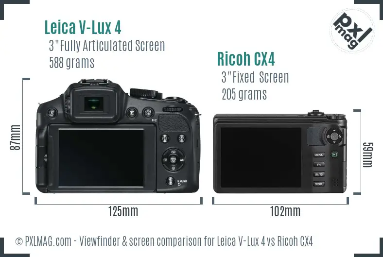 Leica V-Lux 4 vs Ricoh CX4 Screen and Viewfinder comparison