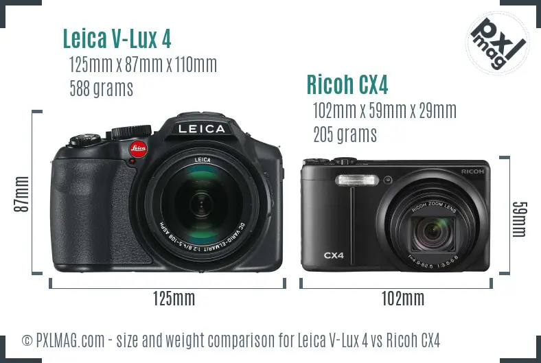 Leica V-Lux 4 vs Ricoh CX4 size comparison