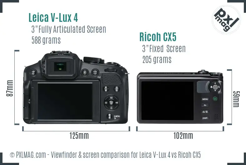 Leica V-Lux 4 vs Ricoh CX5 Screen and Viewfinder comparison