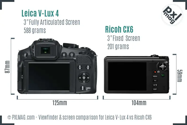 Leica V-Lux 4 vs Ricoh CX6 Screen and Viewfinder comparison