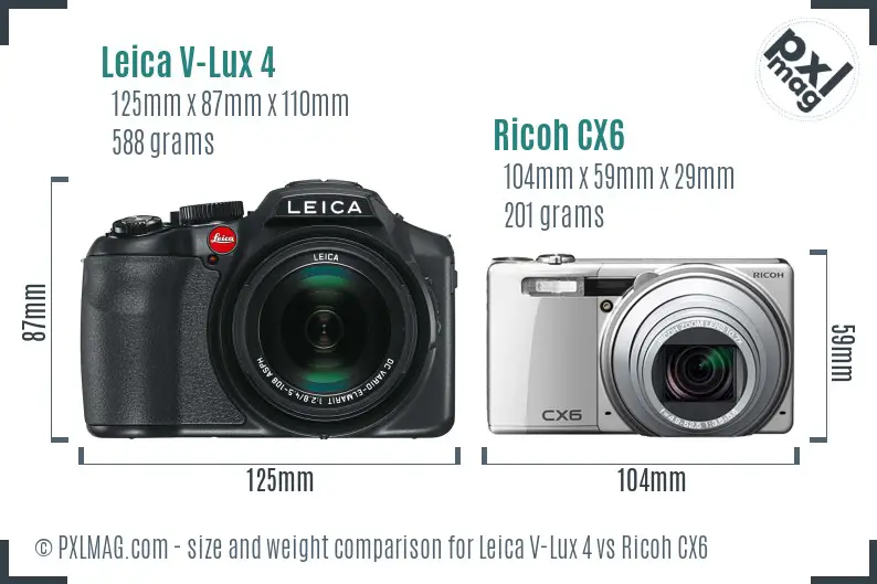 Leica V-Lux 4 vs Ricoh CX6 size comparison