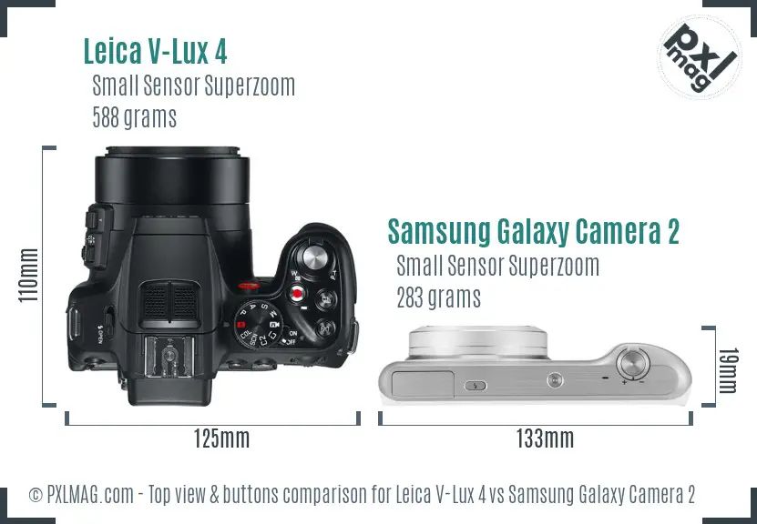 Leica V-Lux 4 vs Samsung Galaxy Camera 2 top view buttons comparison