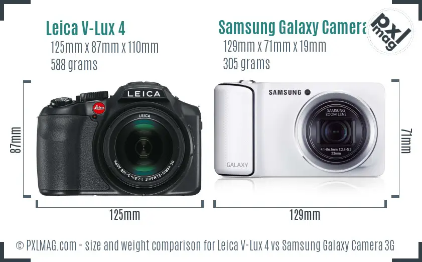 Leica V-Lux 4 vs Samsung Galaxy Camera 3G size comparison