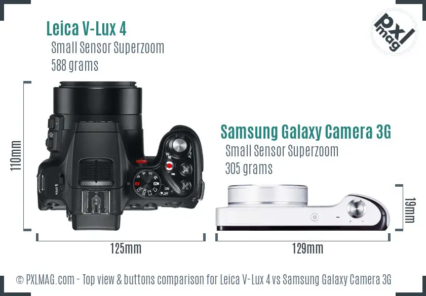Leica V-Lux 4 vs Samsung Galaxy Camera 3G top view buttons comparison