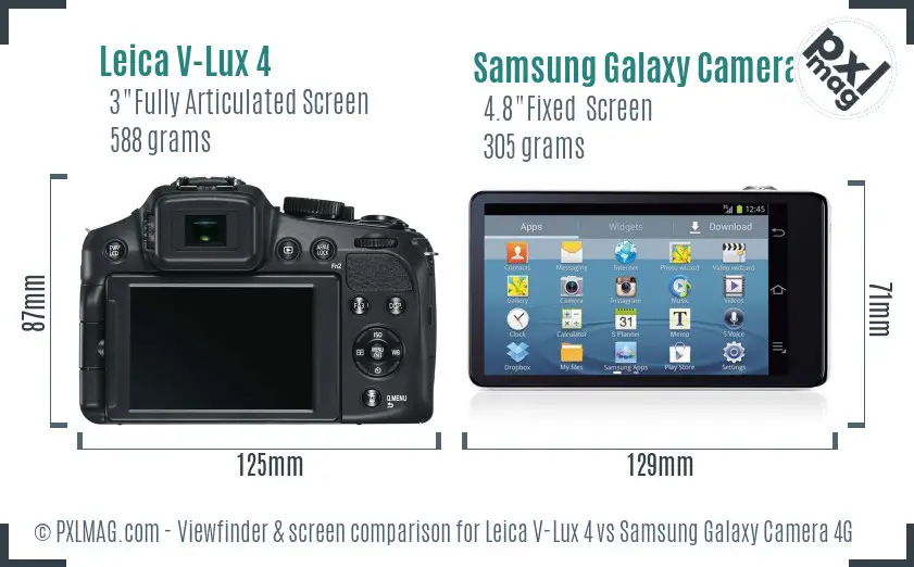 Leica V-Lux 4 vs Samsung Galaxy Camera 4G Screen and Viewfinder comparison