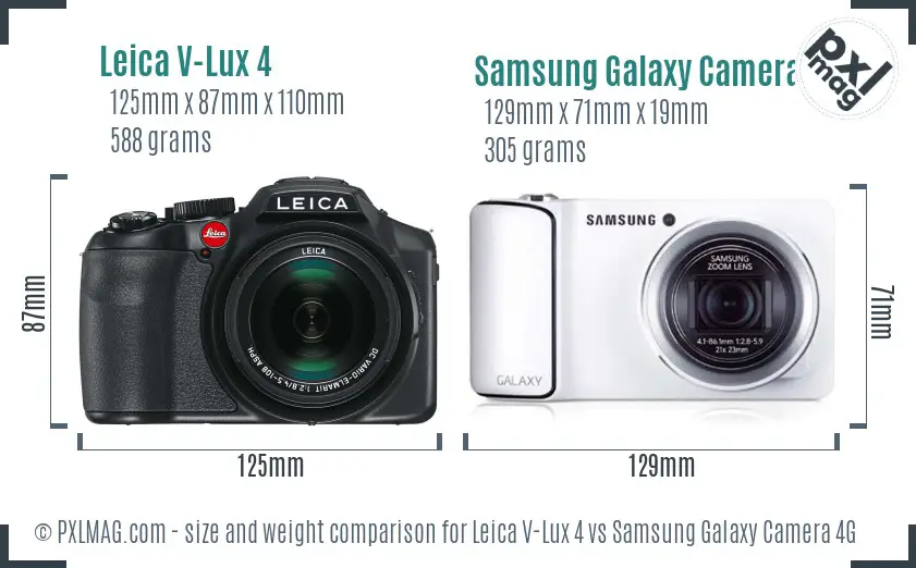 Leica V-Lux 4 vs Samsung Galaxy Camera 4G size comparison
