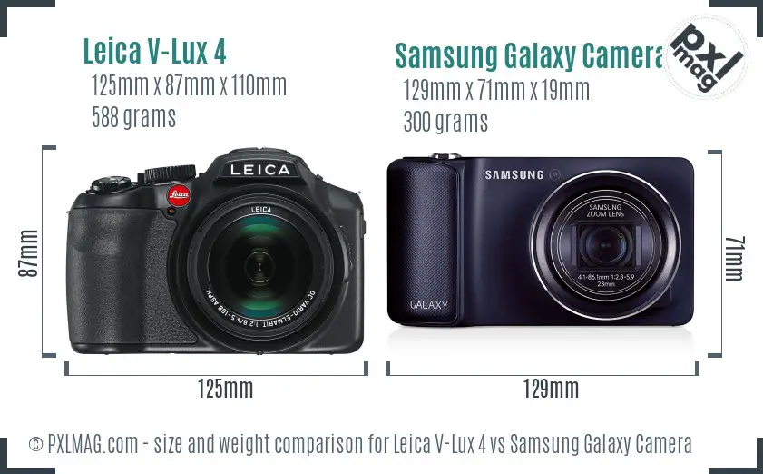 Leica V-Lux 4 vs Samsung Galaxy Camera size comparison