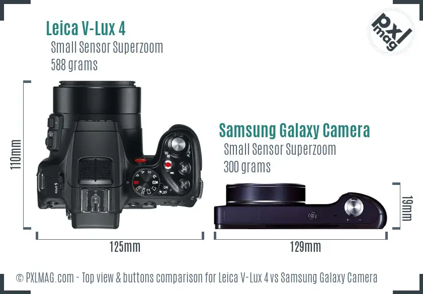 Leica V-Lux 4 vs Samsung Galaxy Camera top view buttons comparison