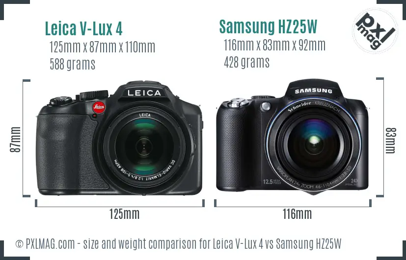 Leica V-Lux 4 vs Samsung HZ25W size comparison